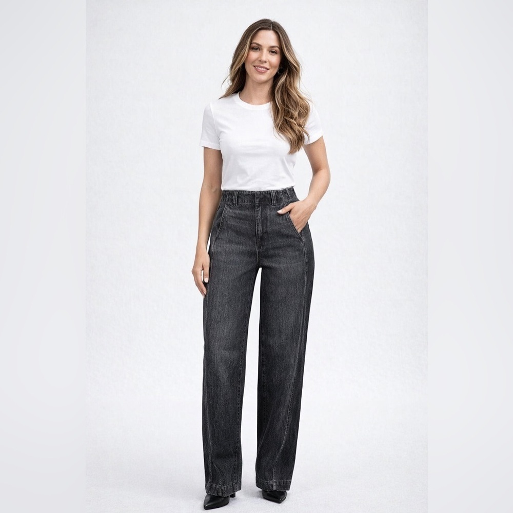 Madewell Jeans Womens 25 Washed Black Tapered Denim Trousers High Rise - Picture 2 of 11